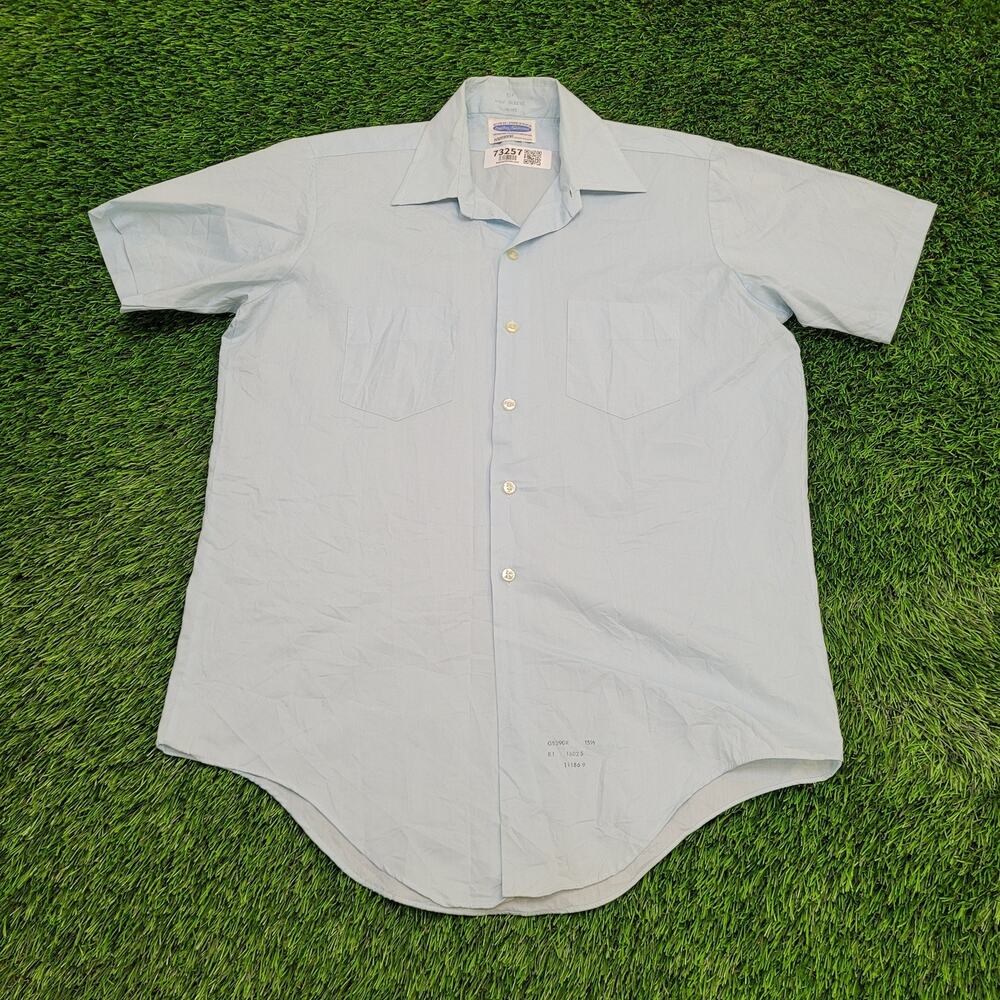 Vintage 70s Disco MOD Button Shirt XL 23x32 Powder-Blue